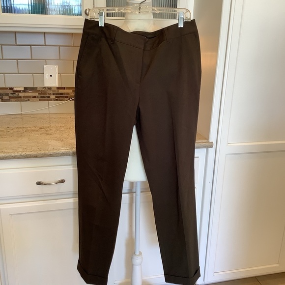 Lafayette 148 New York Brown Flat Front Pants Size 10 With Cuff Like New - Picture 1 of 13